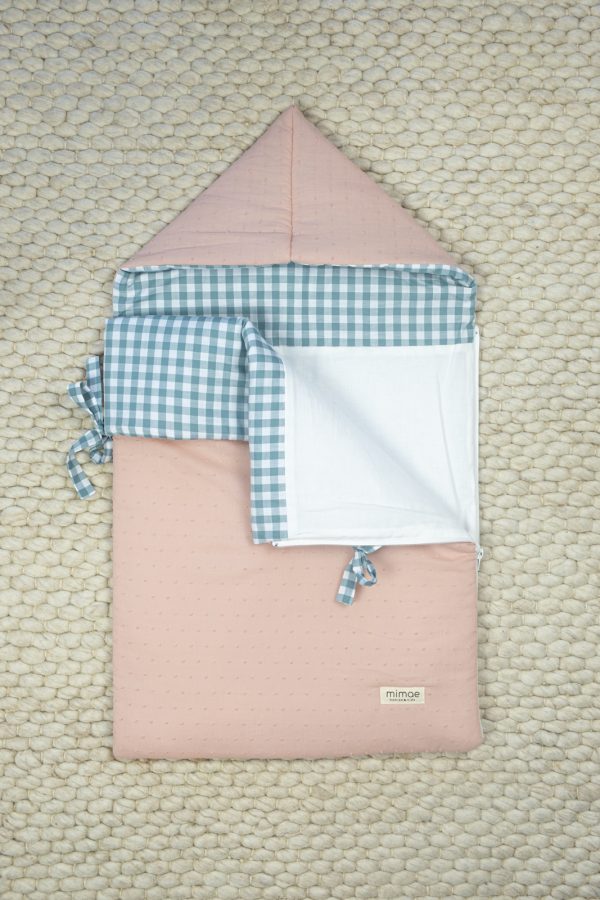 Saco Capazo Vichy Menta y Plumeti Rosa - Imagen 2