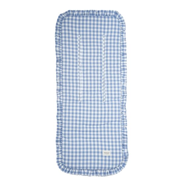 Colchoneta con volante vichy azul