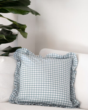 Funda Cojín 50x50 con volante Vichy menta